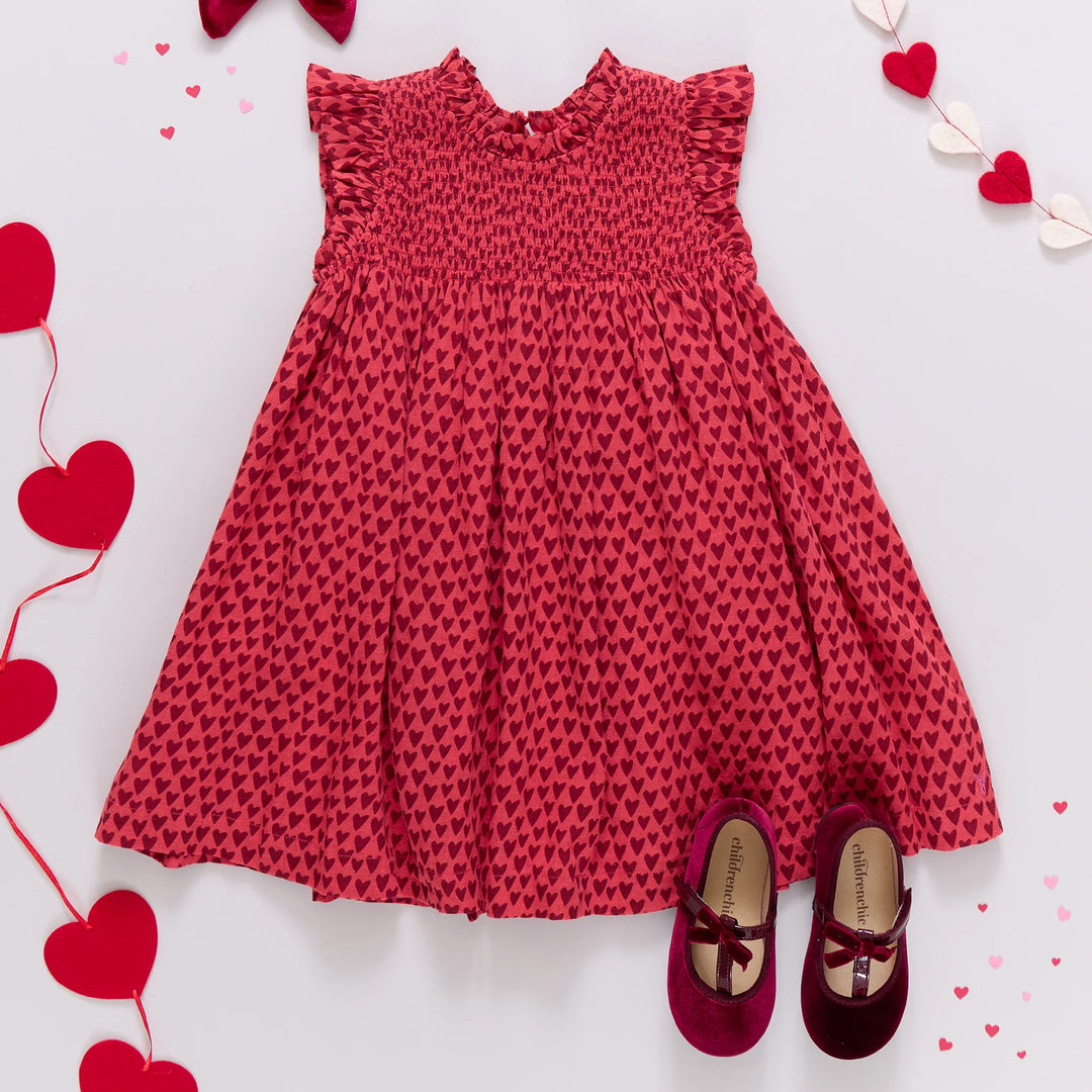 Girls Stevie Dress - Red Mini Hearts