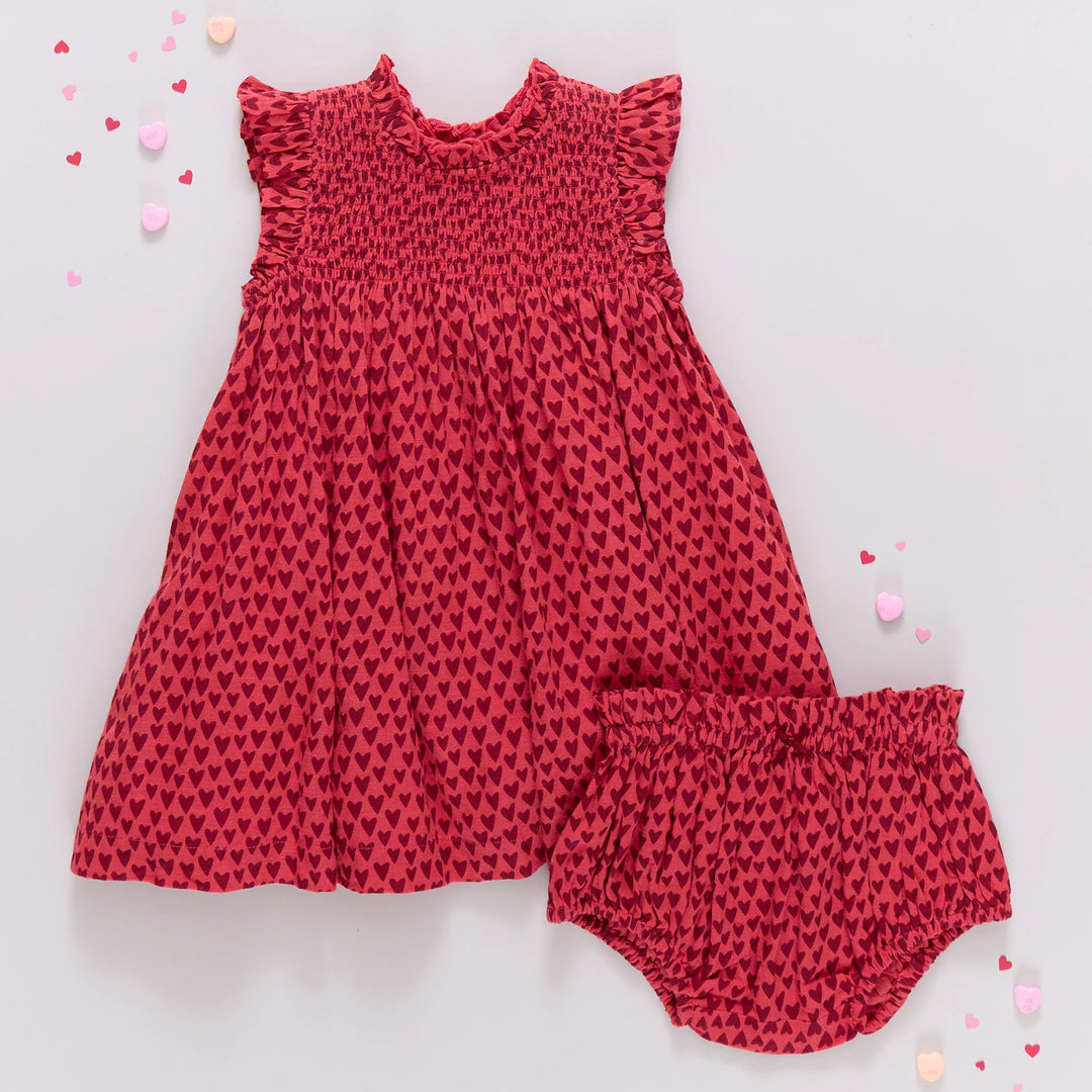 Baby Girls Stevie Dress - Red Mini Hearts