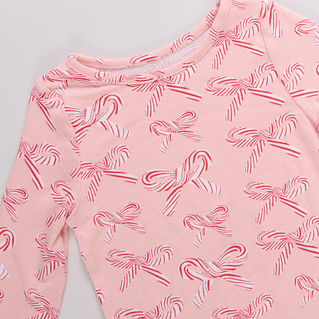 Kids Bamboo PJ Set - Candy Cane Bows