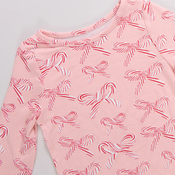 Kids Bamboo PJ Set - Candy Cane Bows