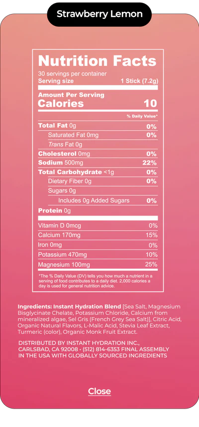Instant Hydration Electrolyte Powder - Strawberry Lemon