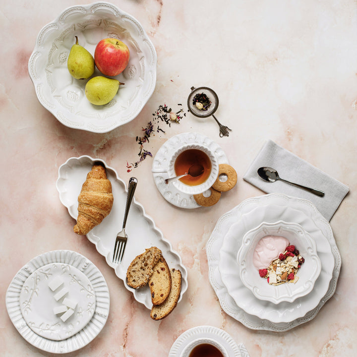Incanto Stone White Ruffle Oval Tray