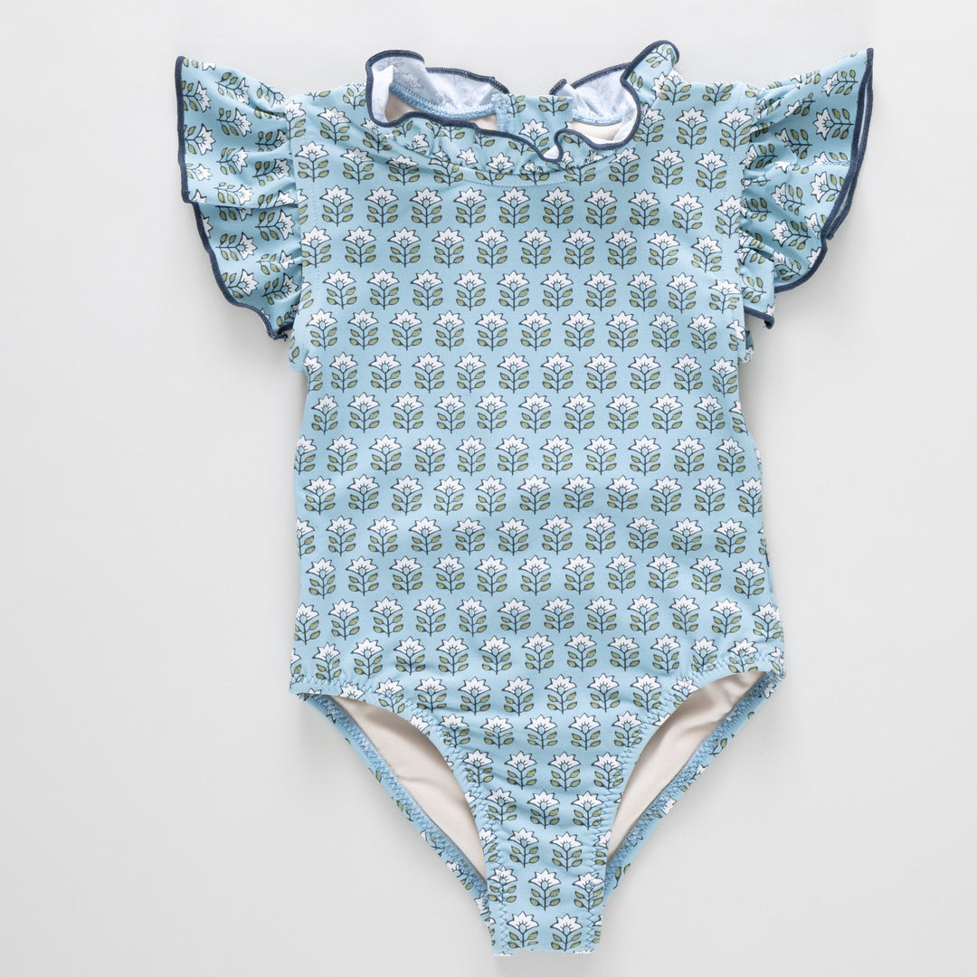 Girls Jennifer Suit - Blue Prairie Block Print