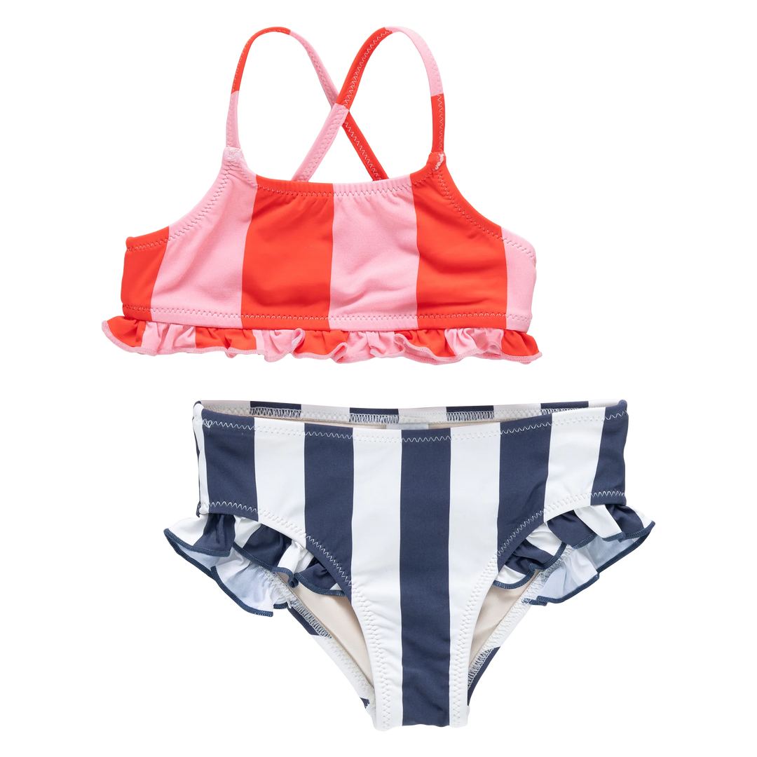 Girls Arabella Bikini - Wide Pink & Red Stripe