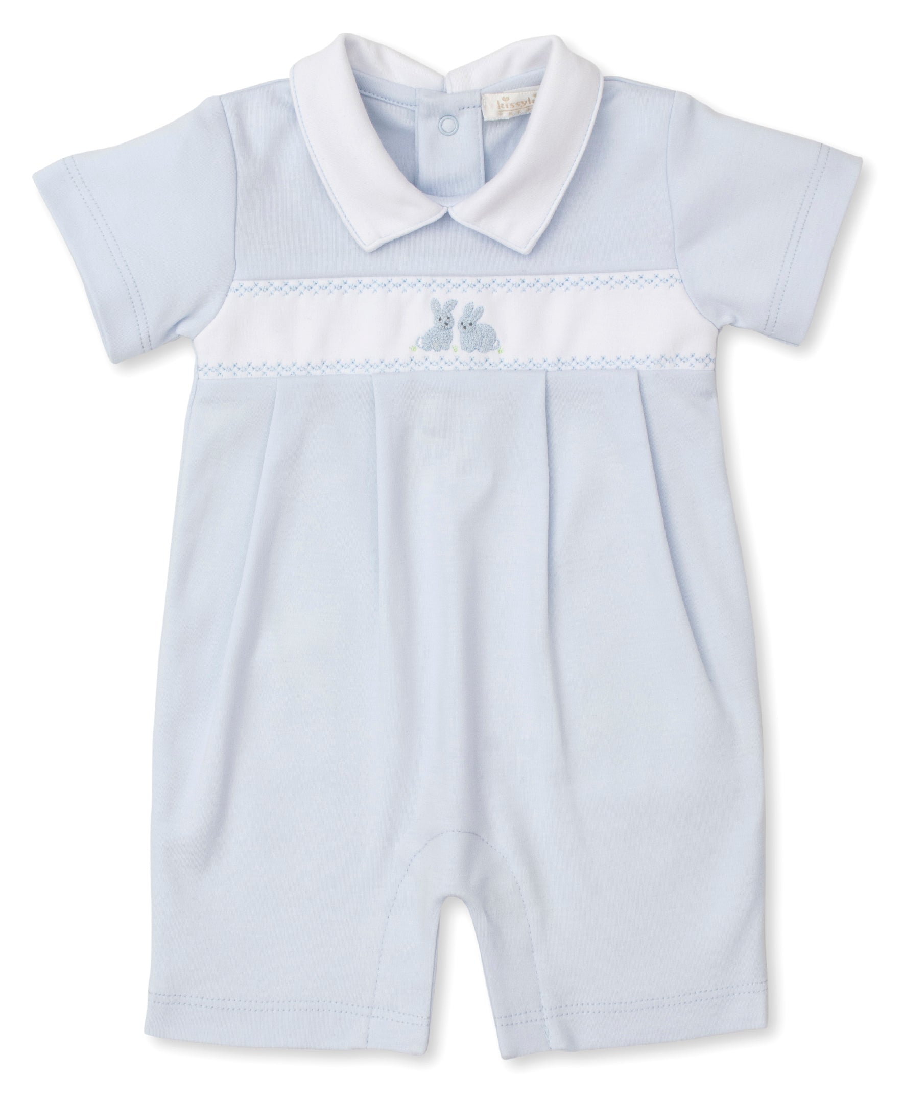 Light blue Premier Cottontail Hollows: Short Playsuit w/ Hand Embroidered Bunnies
