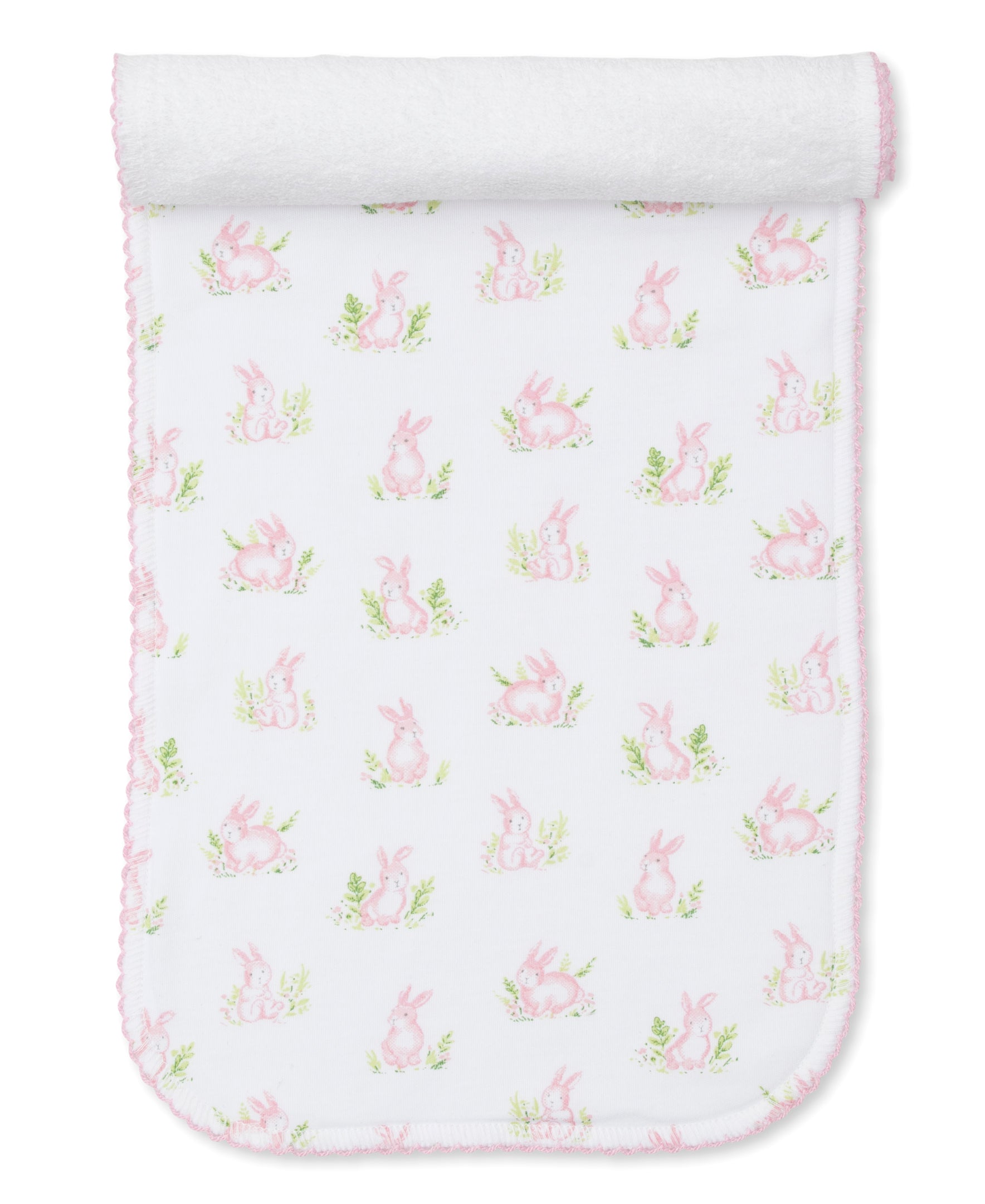 Cottontail Hollows: Light Pink Bunnies Print Burp Cloth