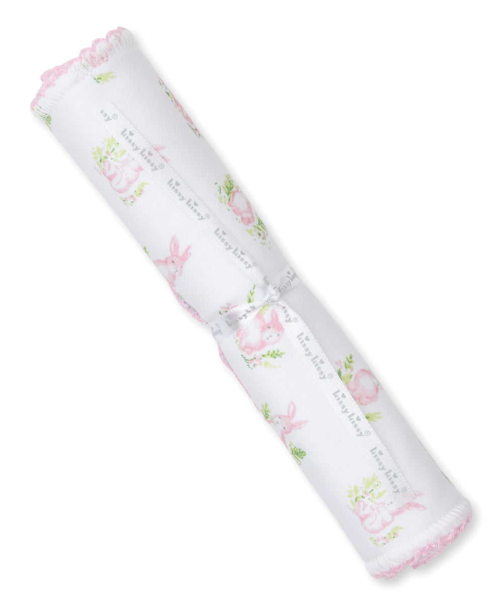 Cottontail Hollows: Light Pink Bunnies Print Burp Cloth
