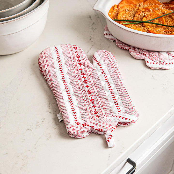 Villa Stripe Oven Mitt and Pot Holder Set/2 - Red