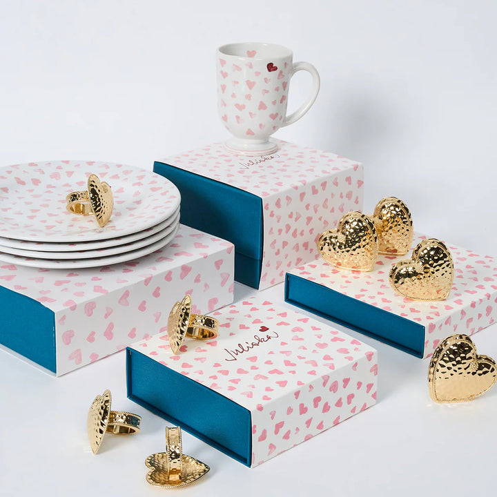 Berry &amp; Thread Heart Napkin Ring Set/4 -  Gold