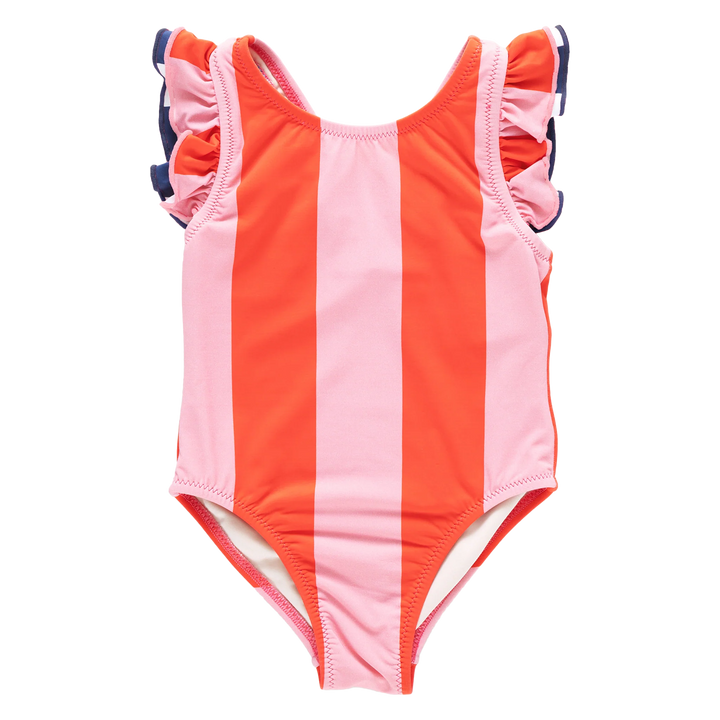 Girls Liv Suit - Pink Wide Stripe w/ Red Stripe