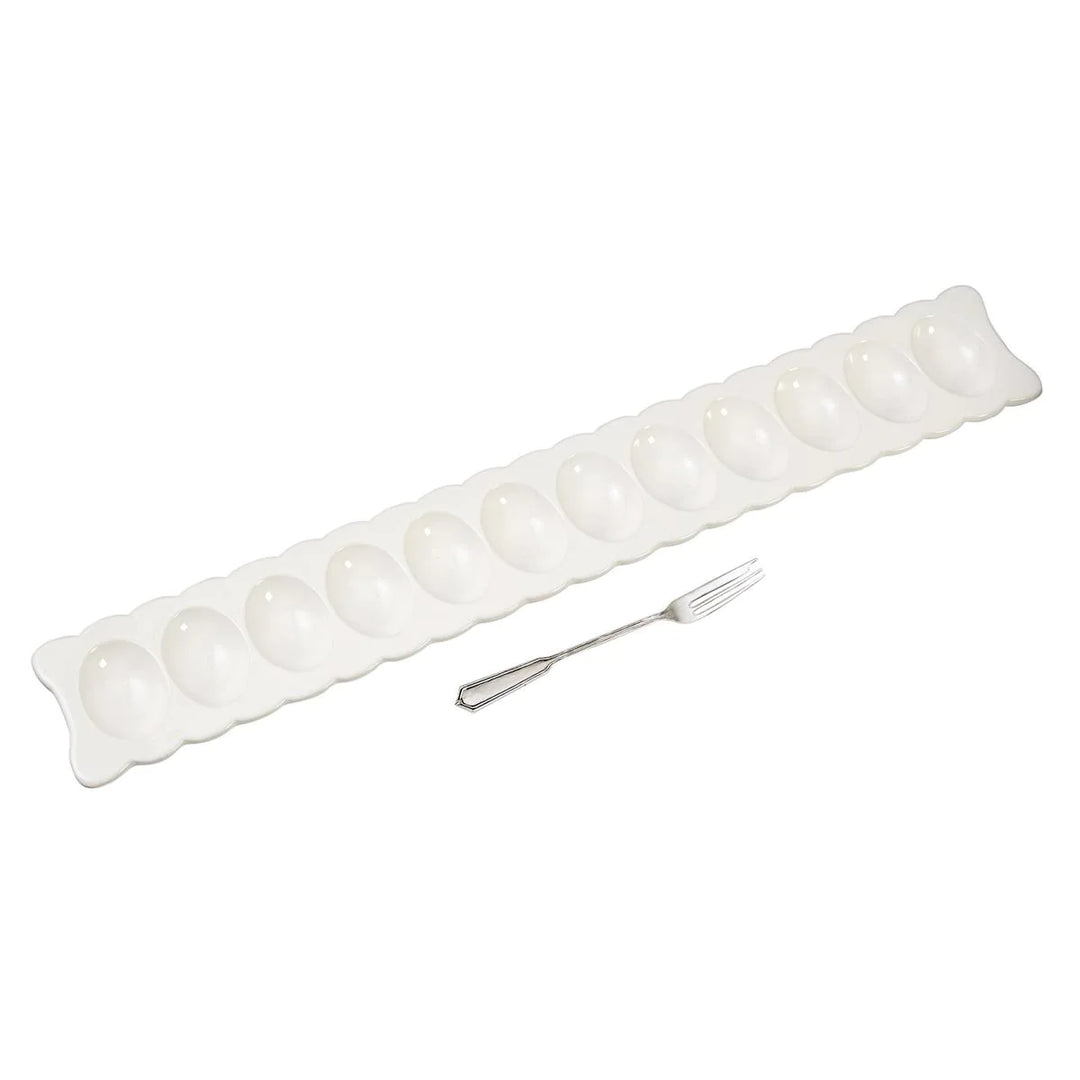 Scalloped Long Deviled Egg Tray & Fork Set