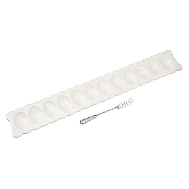 Scalloped Long Deviled Egg Tray & Fork Set