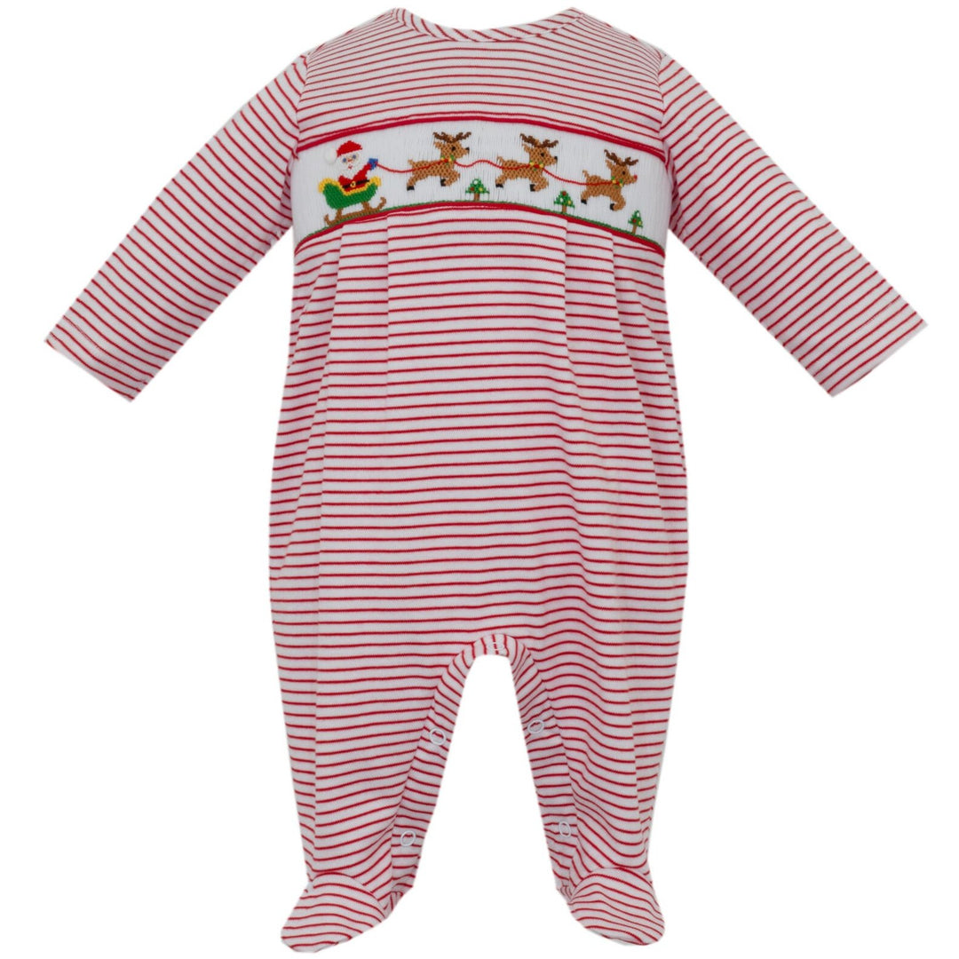 Santa Red & White Knit Stripe Boy's Long Footie