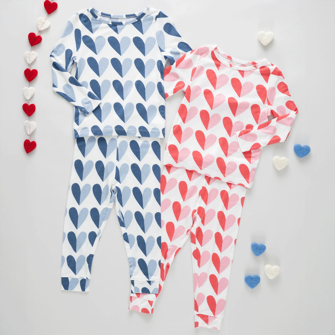 Kids Bamboo PJ Set - Pink Half Hearts