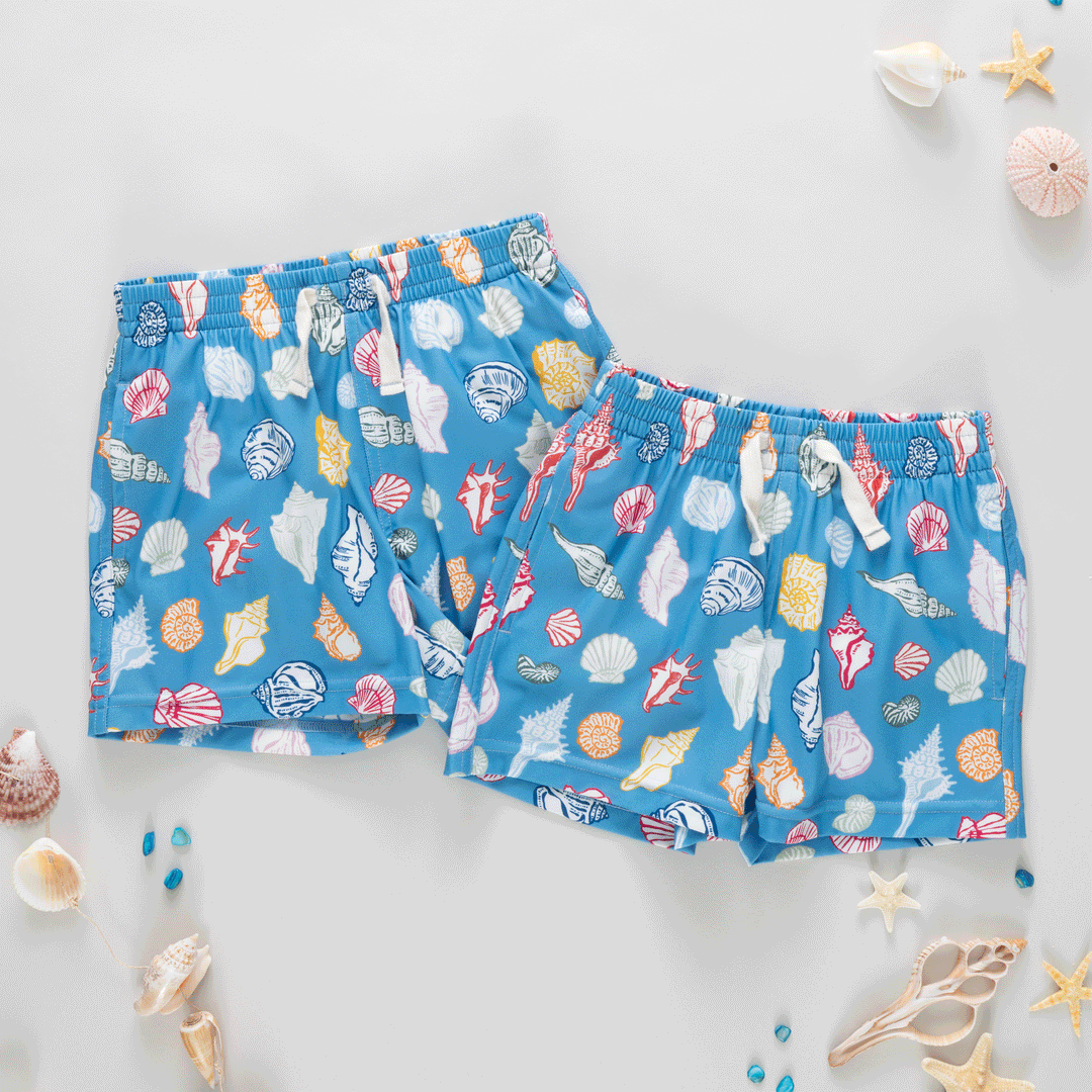 Boys Swim Trunk - Blue Seashells