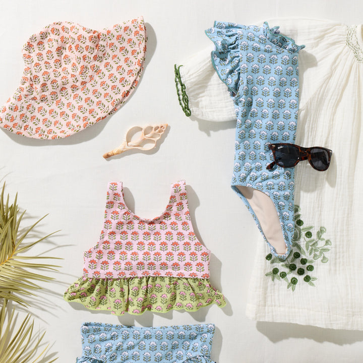 Girls Jennifer Suit - Blue Prairie Block Print