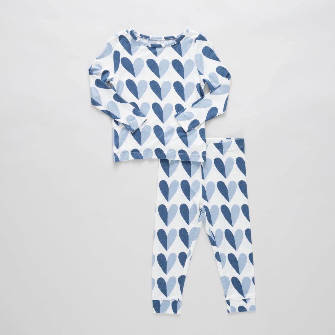 Kids Bamboo PJ Set - Blue Half Hearts