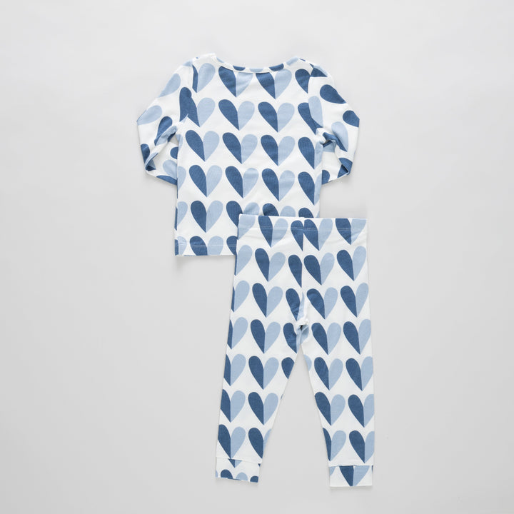 Kids Bamboo PJ Set - Blue Half Hearts