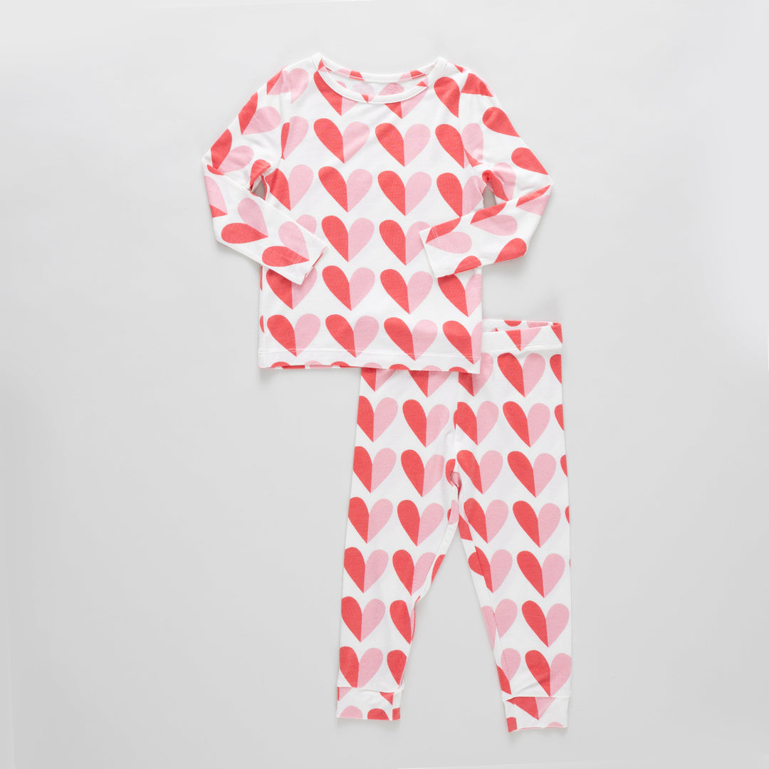 Kids Bamboo PJ Set - Pink Half Hearts