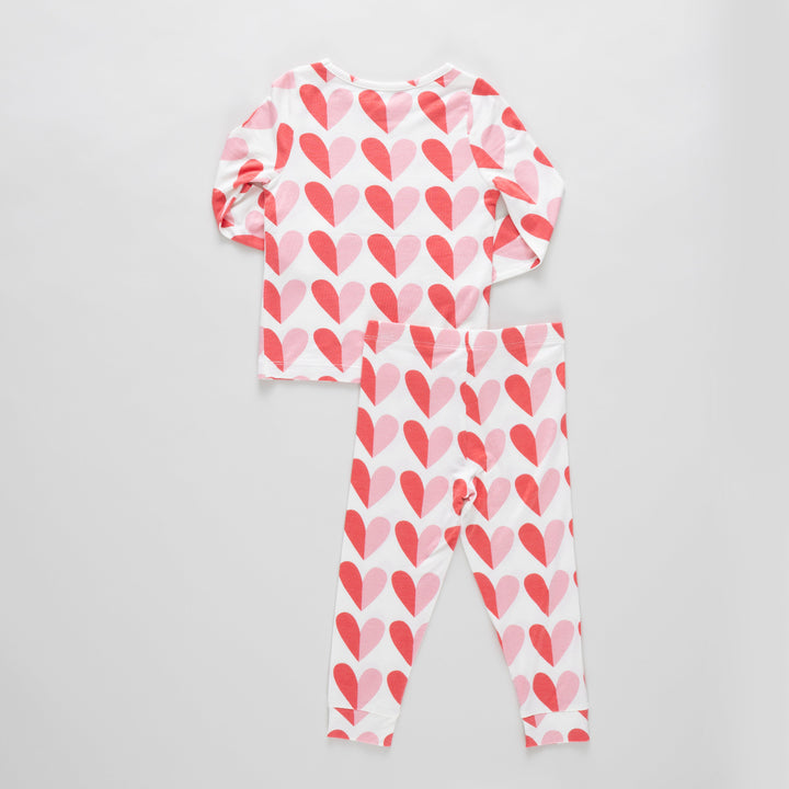 Kids Bamboo PJ Set - Pink Half Hearts
