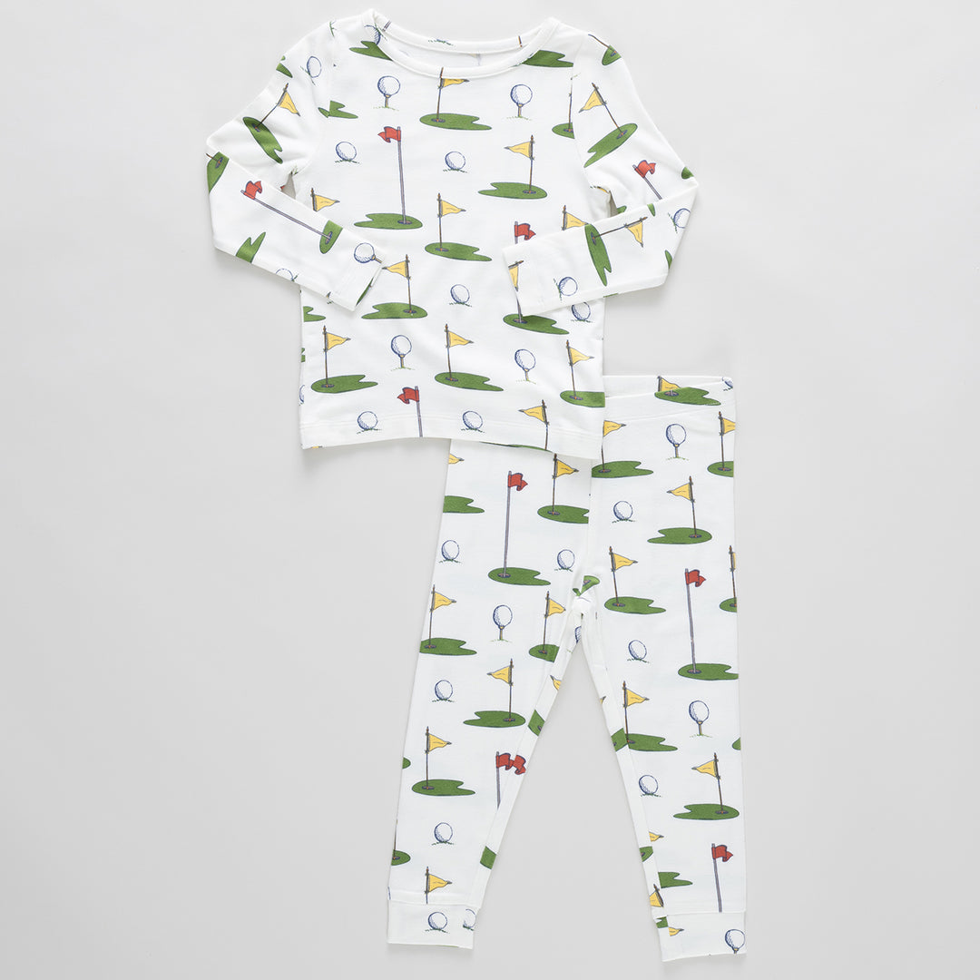 Kids Bamboo PJ Set - Cream Golf Tournament