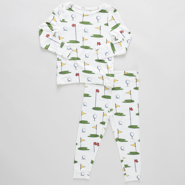 Kids Bamboo PJ Set - Cream Golf Tournament