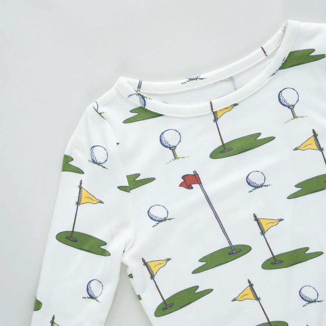 Kids Bamboo PJ Set - Cream Golf Tournament