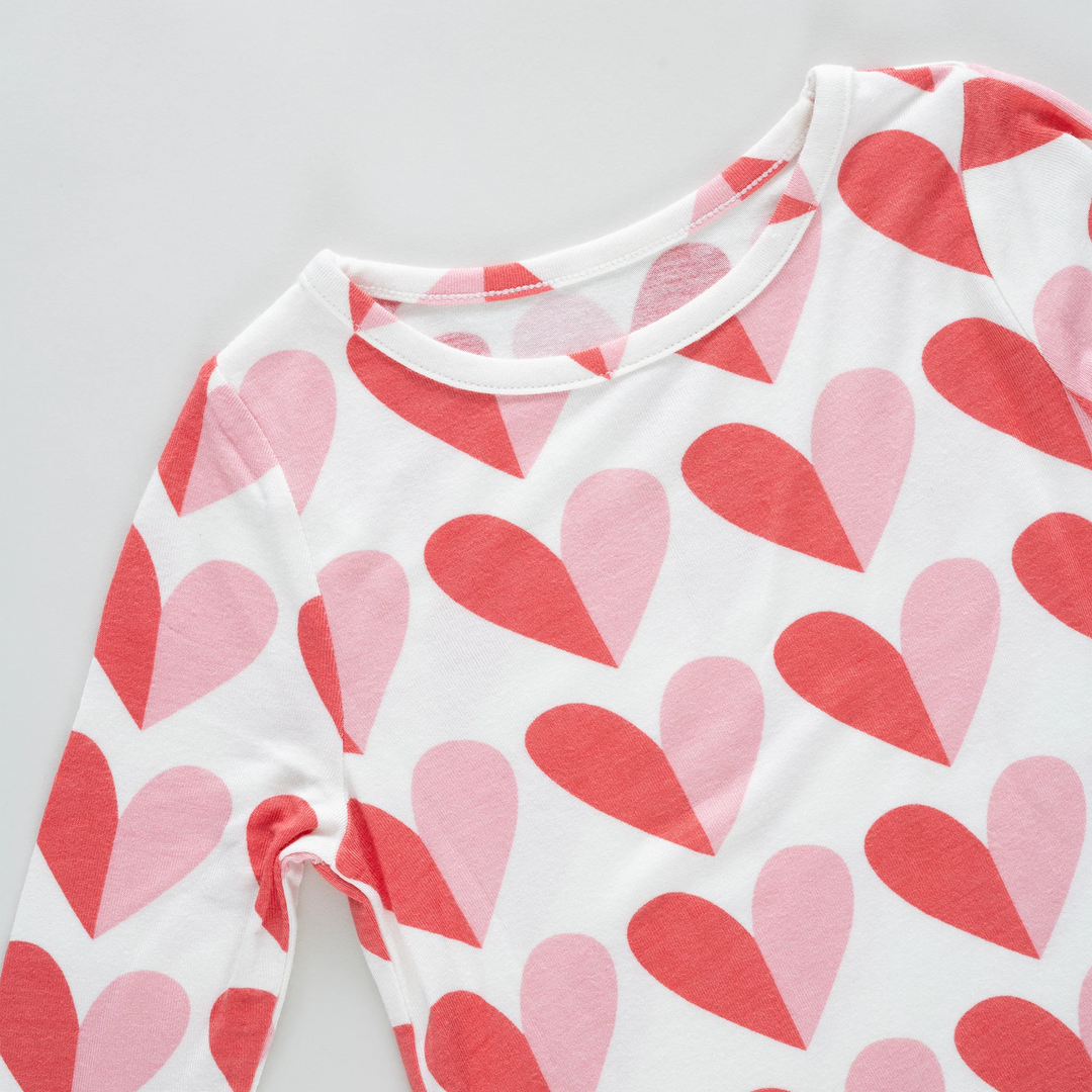 Kids Bamboo PJ Set - Pink Half Hearts
