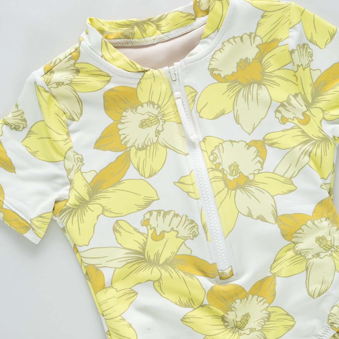 Girls Short Sleeve Arden Suit - Yellow Daffodils