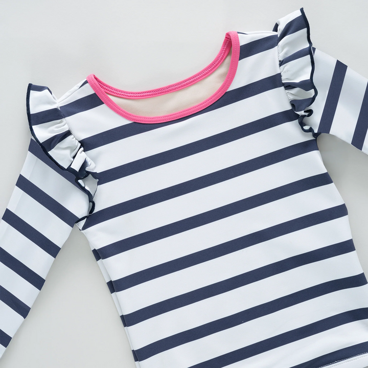 Girls Rash Guard Set - Navy Stripe