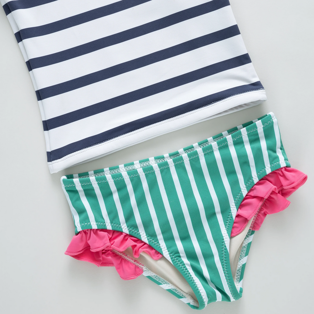 Girls Rash Guard Set - Navy Stripe