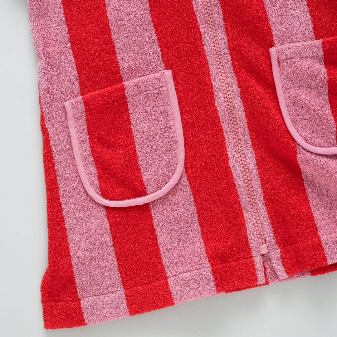 Girls Terry Coverup - Pink Red Stripe