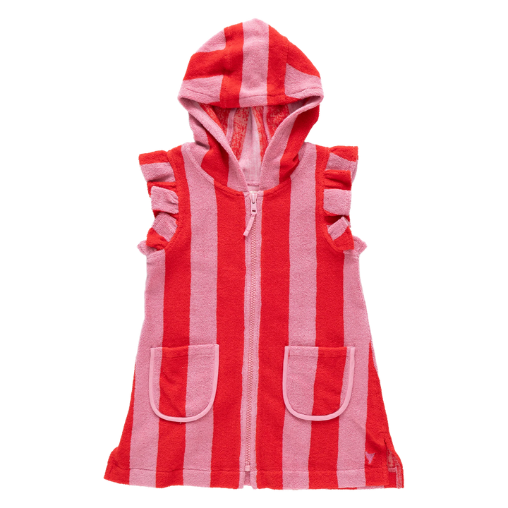 Girls Terry Coverup - Pink Red Stripe