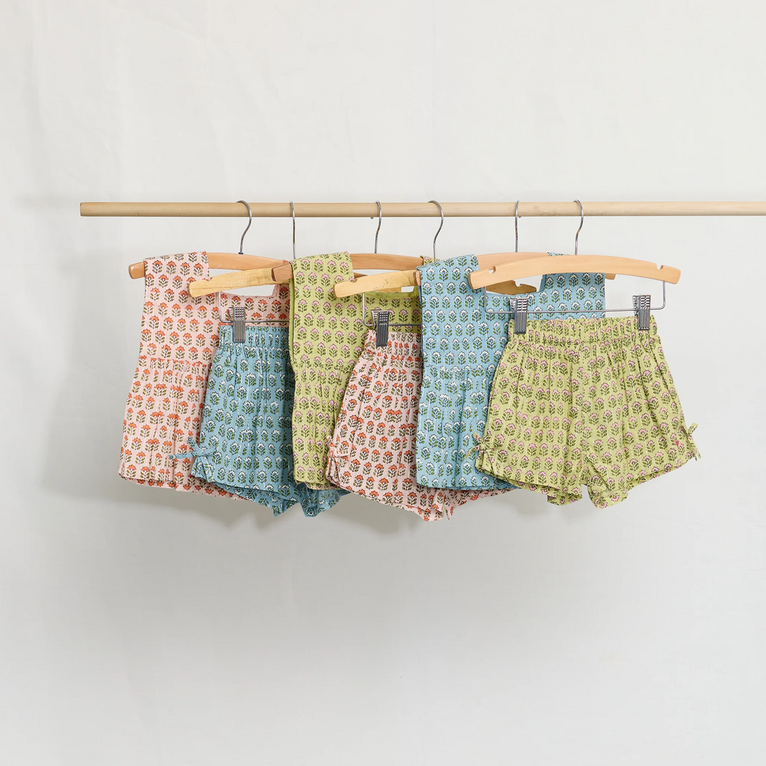 Girls Jules Short - Green Prairie Block Print