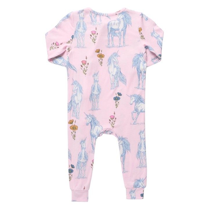 Baby Girls Ruffle Bamboo Romper - Pink Unicorn Fields