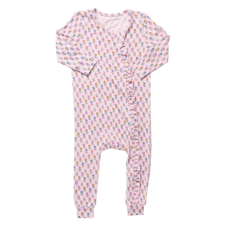 Baby Girls Ruffle Bamboo Romper - Pink Carnations