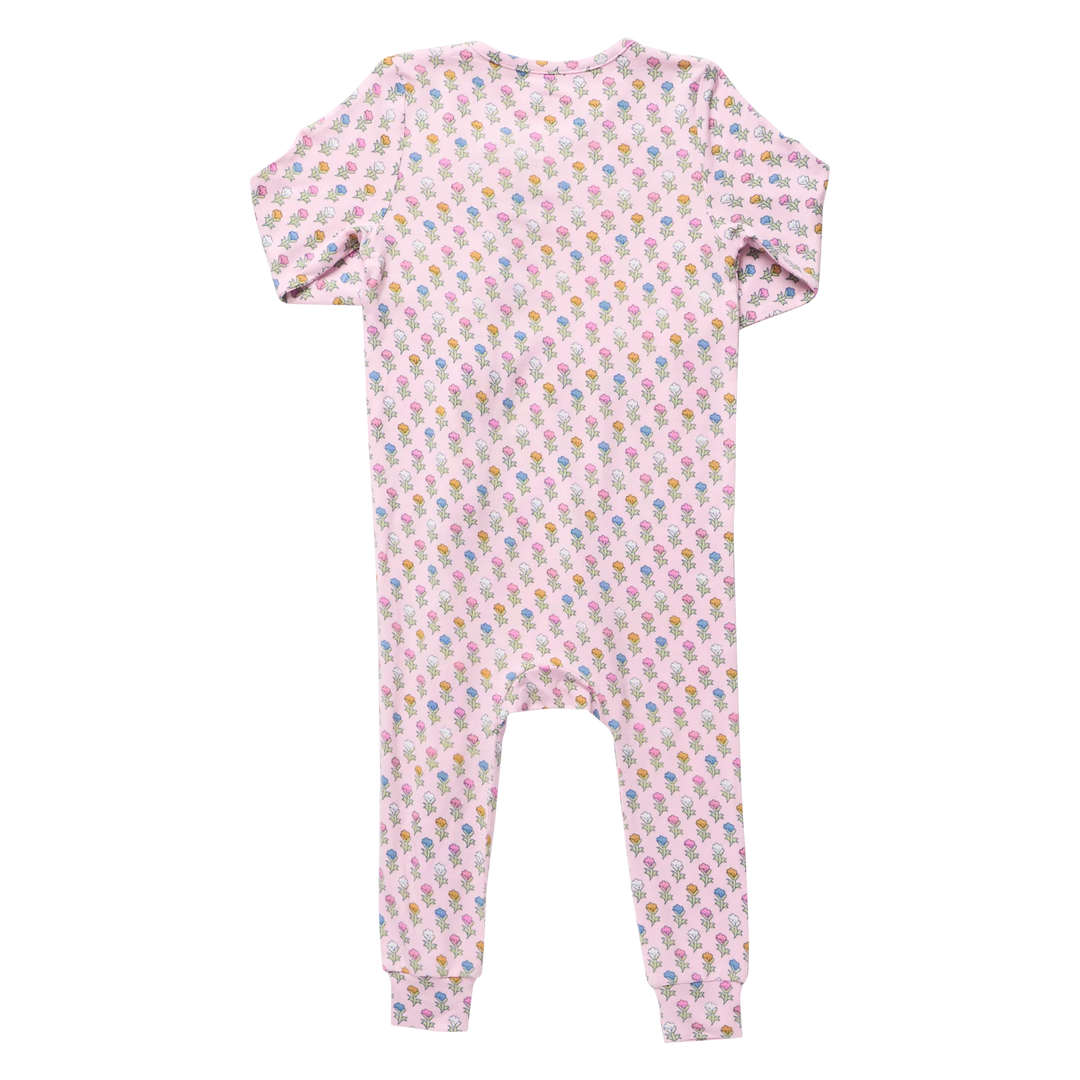 Baby Girls Ruffle Bamboo Romper - Pink Carnations