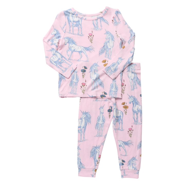 Kids Bamboo PJ Set - Pink Unicorn Fields