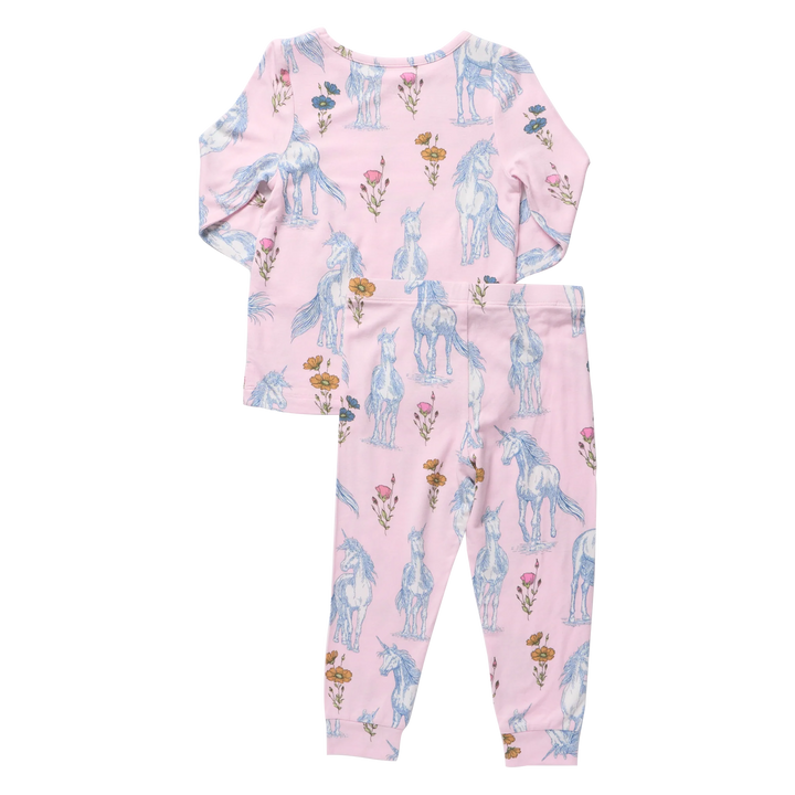 Kids Bamboo PJ Set - Pink Unicorn Fields