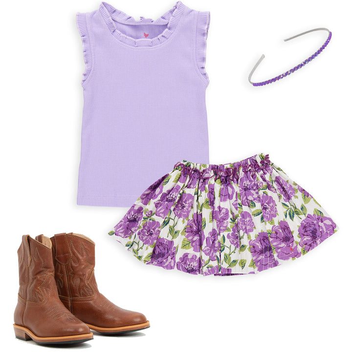 Girls Gianna Skirt - Purple Peonies