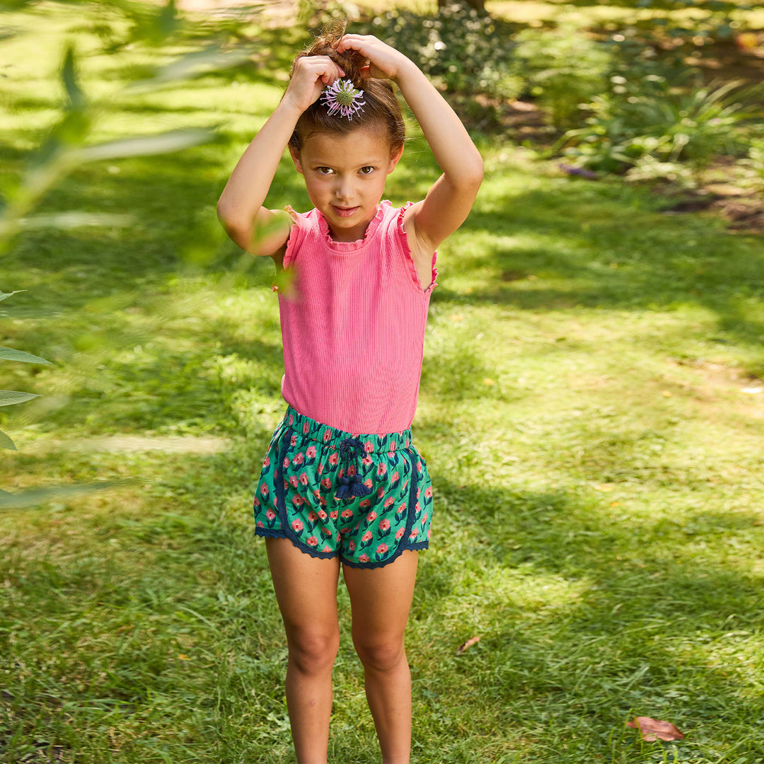Girls Millie Short - Green Ikat Floral