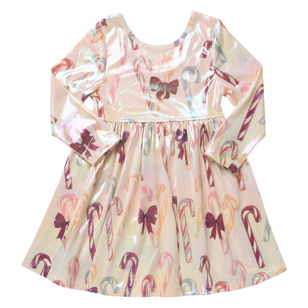 Girls Lame Steph Dress - Antique Candy Canes