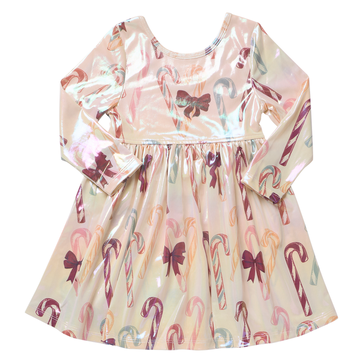 Girls Lame Steph Dress - Antique Candy Canes