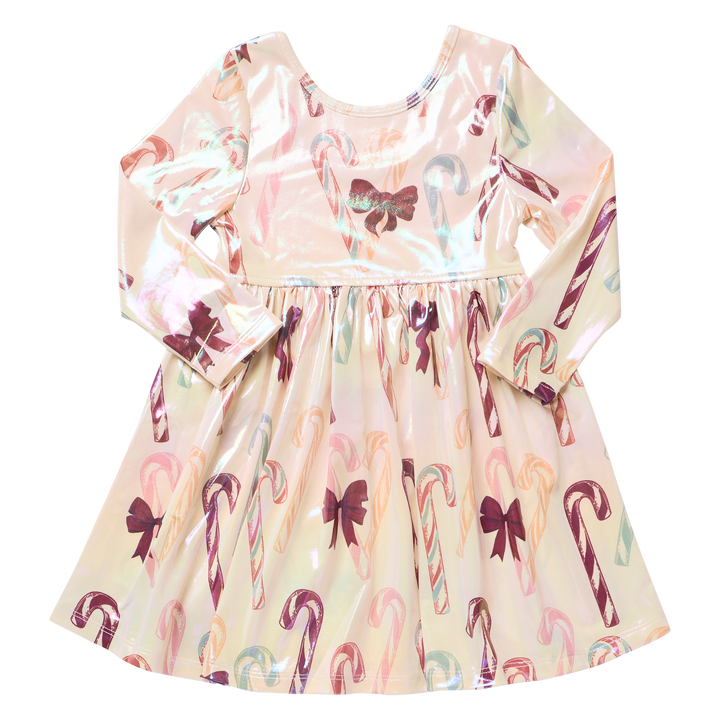 Girls Lame Steph Dress - Antique Candy Canes