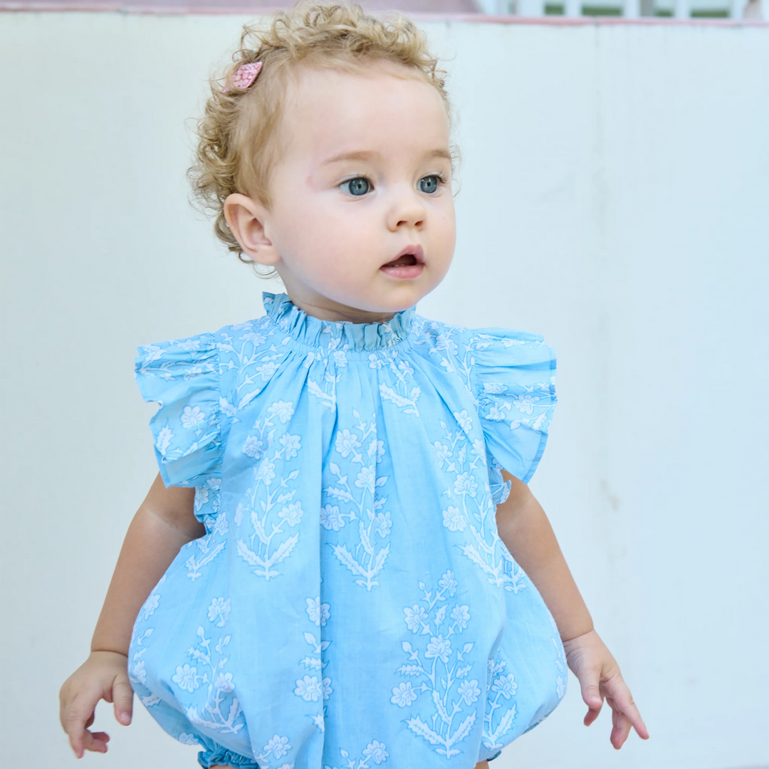 Baby Girls Harper Bubble - Blue Dewdrop Block Print