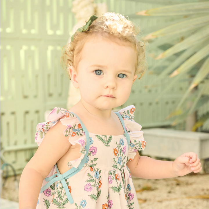 Baby Girls Ailee Dress Set - Pink Dewdrop Block Print