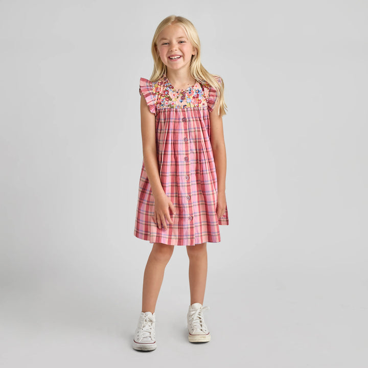 Girls Kaylee Dress - Burgundy Madras Plaid