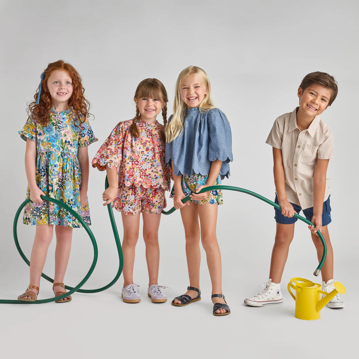 Girls Autumn Dress - Blue Large Sketched Floral