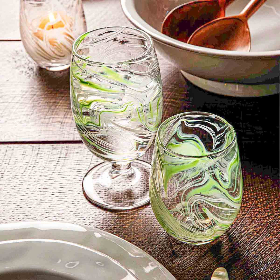 Puro Marbled Stemless Wine Glass - Green