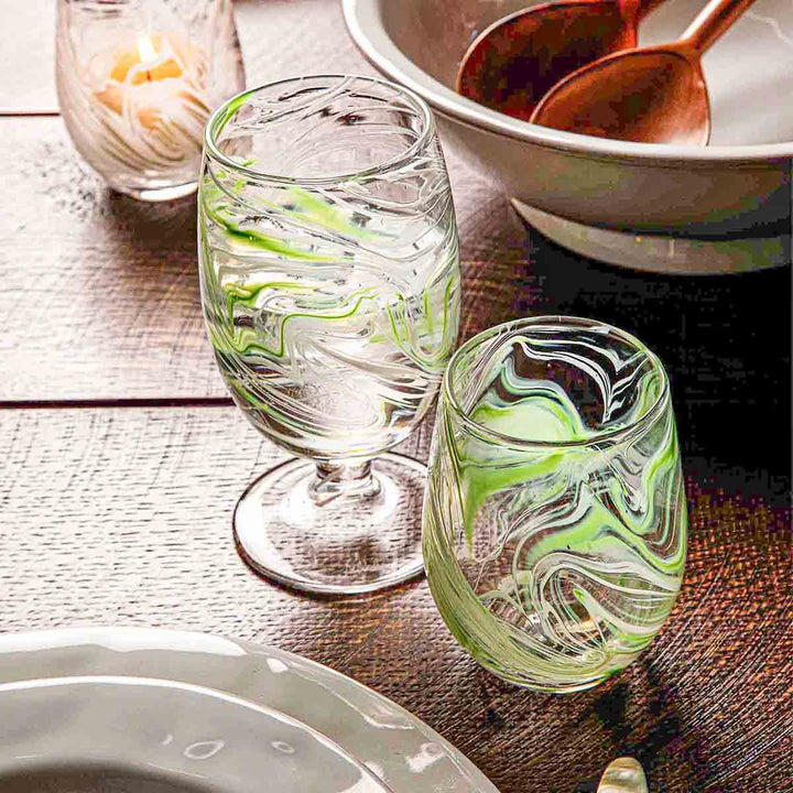 Puro Marbled Stemless Wine Glass - Green